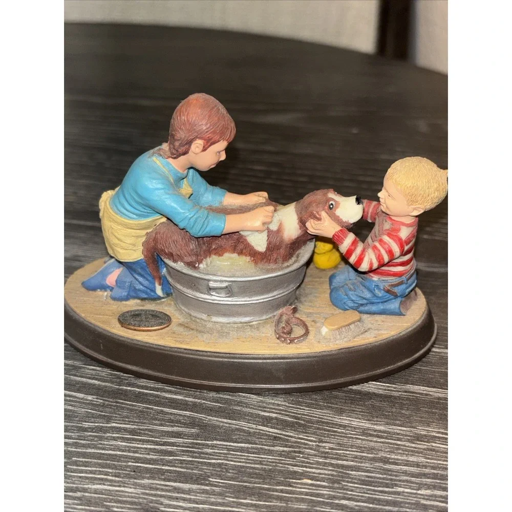 Splish Splash Kids Dog Wash Figurine 1990 Norman Rockwell Age of Wonder